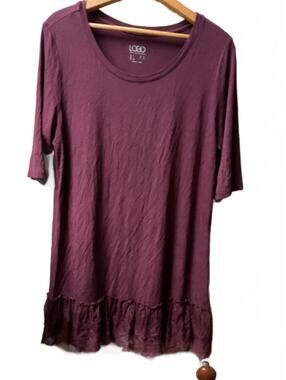 LOGO by Lori Goldstein Plum Tunic with Lace Hem Large